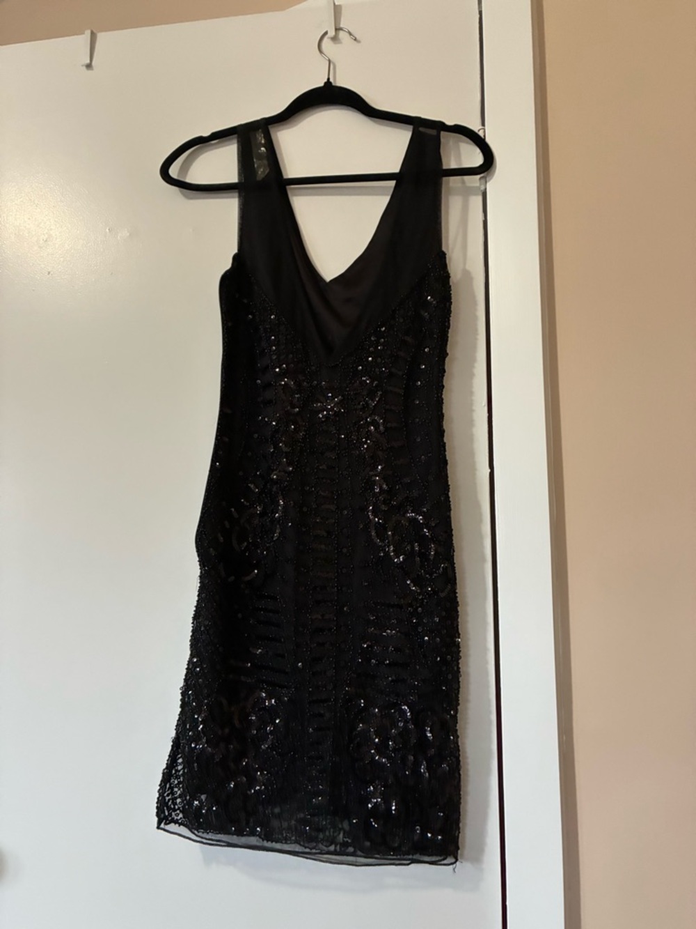 Molly Bracken Black Beaded V-Neck Sequin Mini Dress